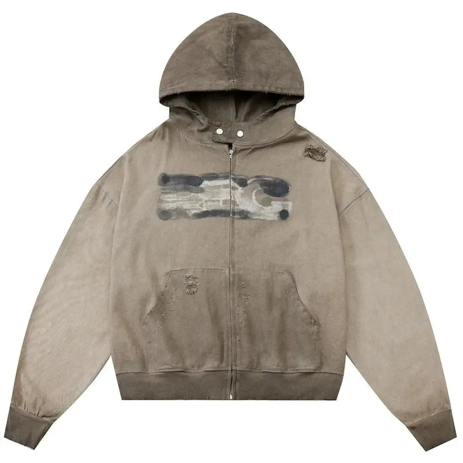 Hip Hop Streetwear: Men’s Hoodies with Star Patchwork - Loose, Zip-up Sweater Hooded Pullover