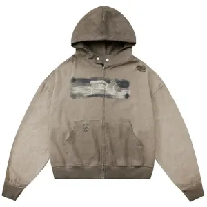 Hip Hop Streetwear: Men’s Hoodies with Star Patchwork - Loose, Zip-up Sweater Hooded Pullover