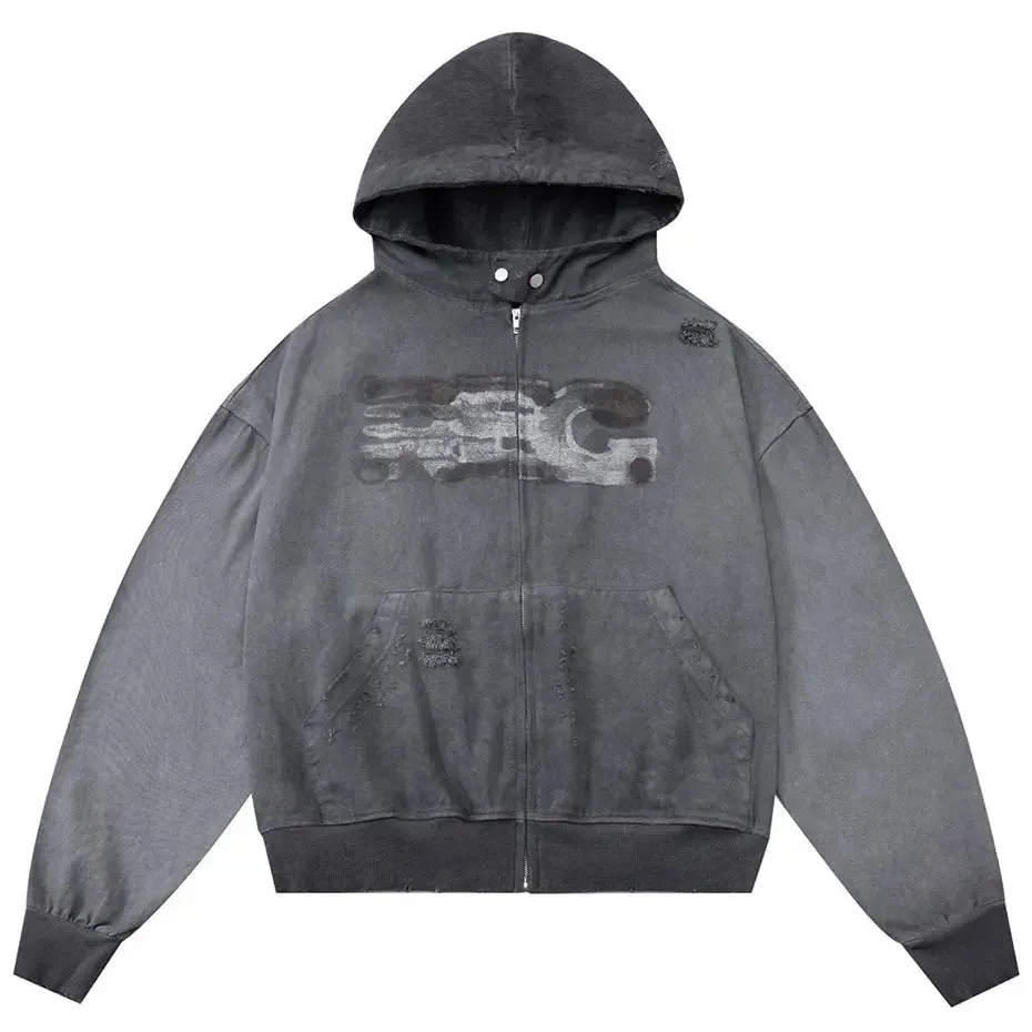 Hip Hop Streetwear: Men’s Hoodies with Star Patchwork - Loose, Zip-up Sweater Hooded Pullover