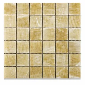 Honey Onyx 2 X 2 Polished Premium Mosaic Tile on Mesh (6" X 6" Sample)