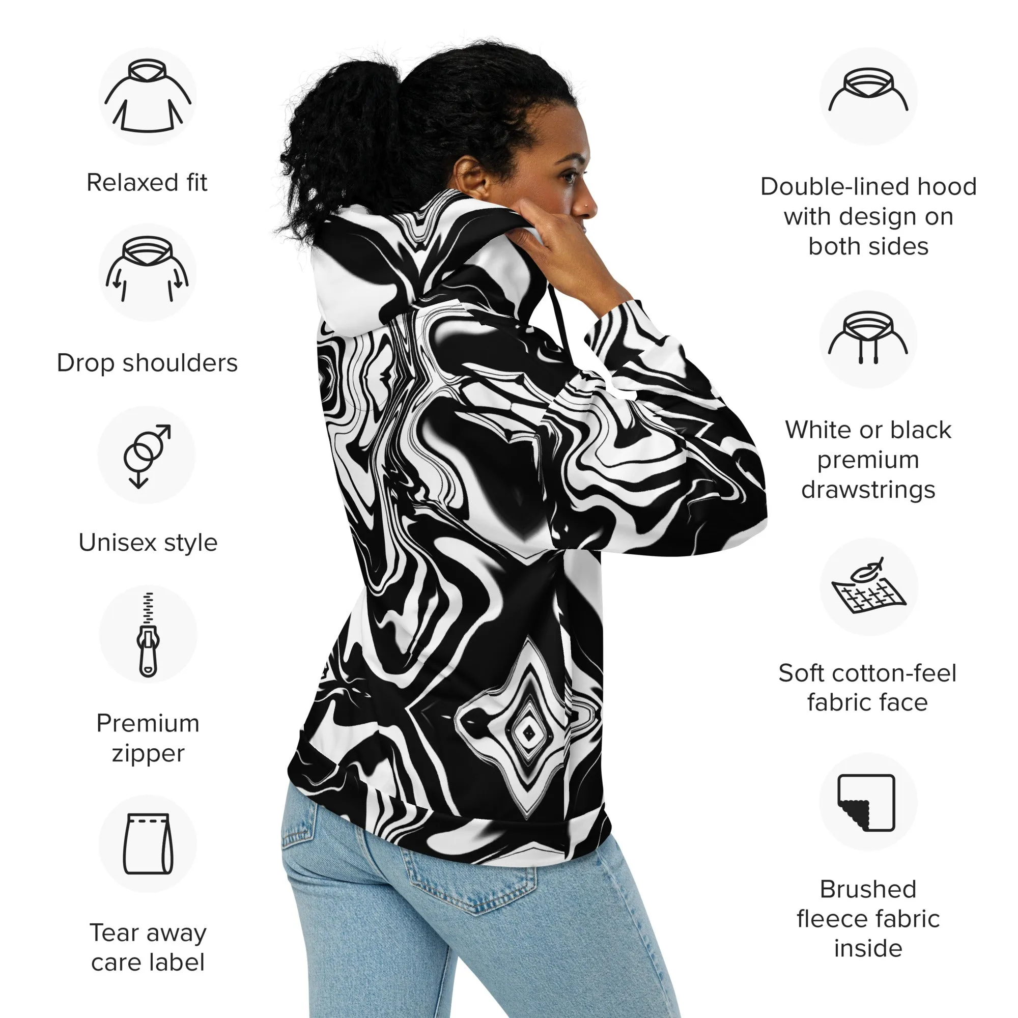 Illusions Psychedelic Black   White Eco Zip Up Hoodie