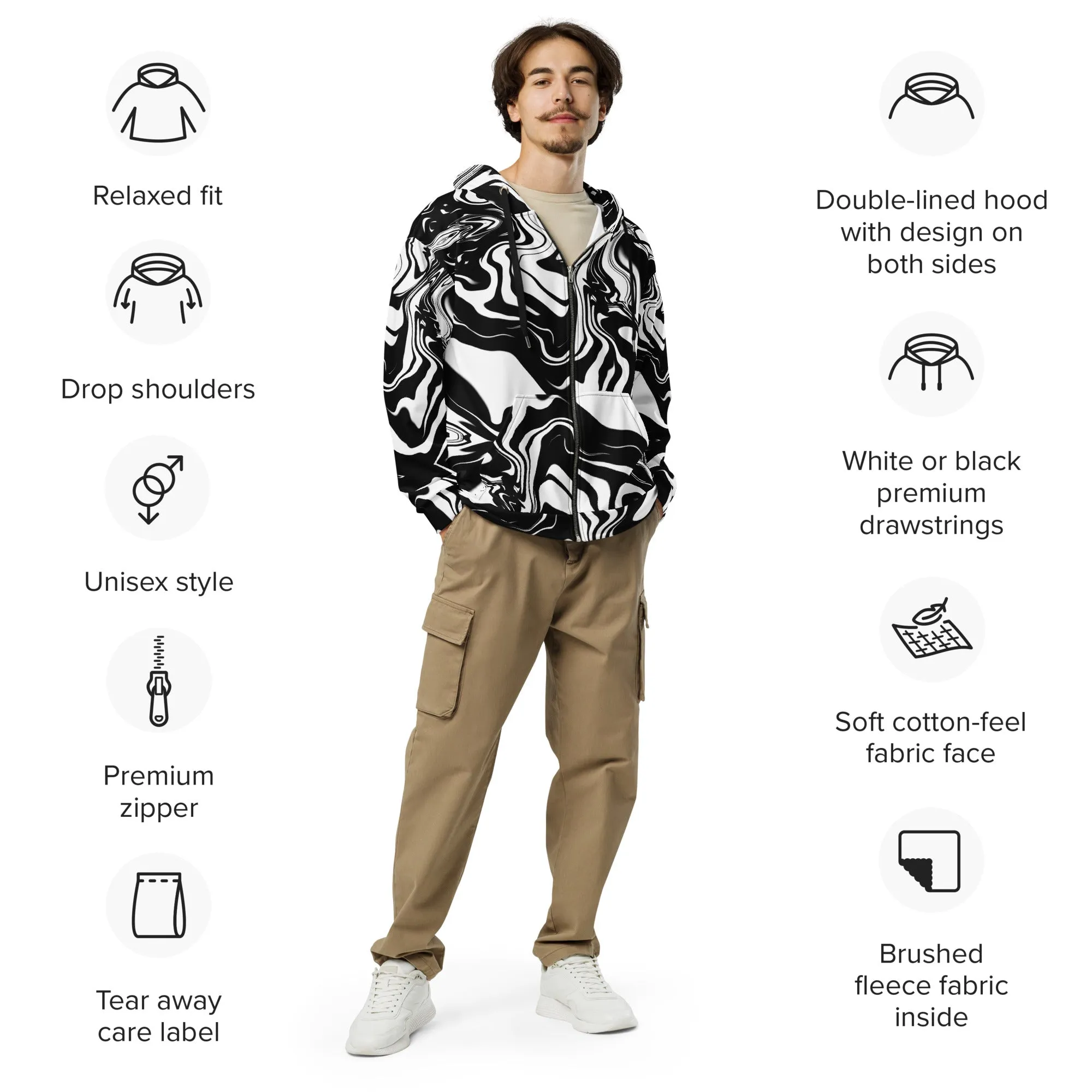 Illusions Psychedelic Black   White Eco Zip Up Hoodie