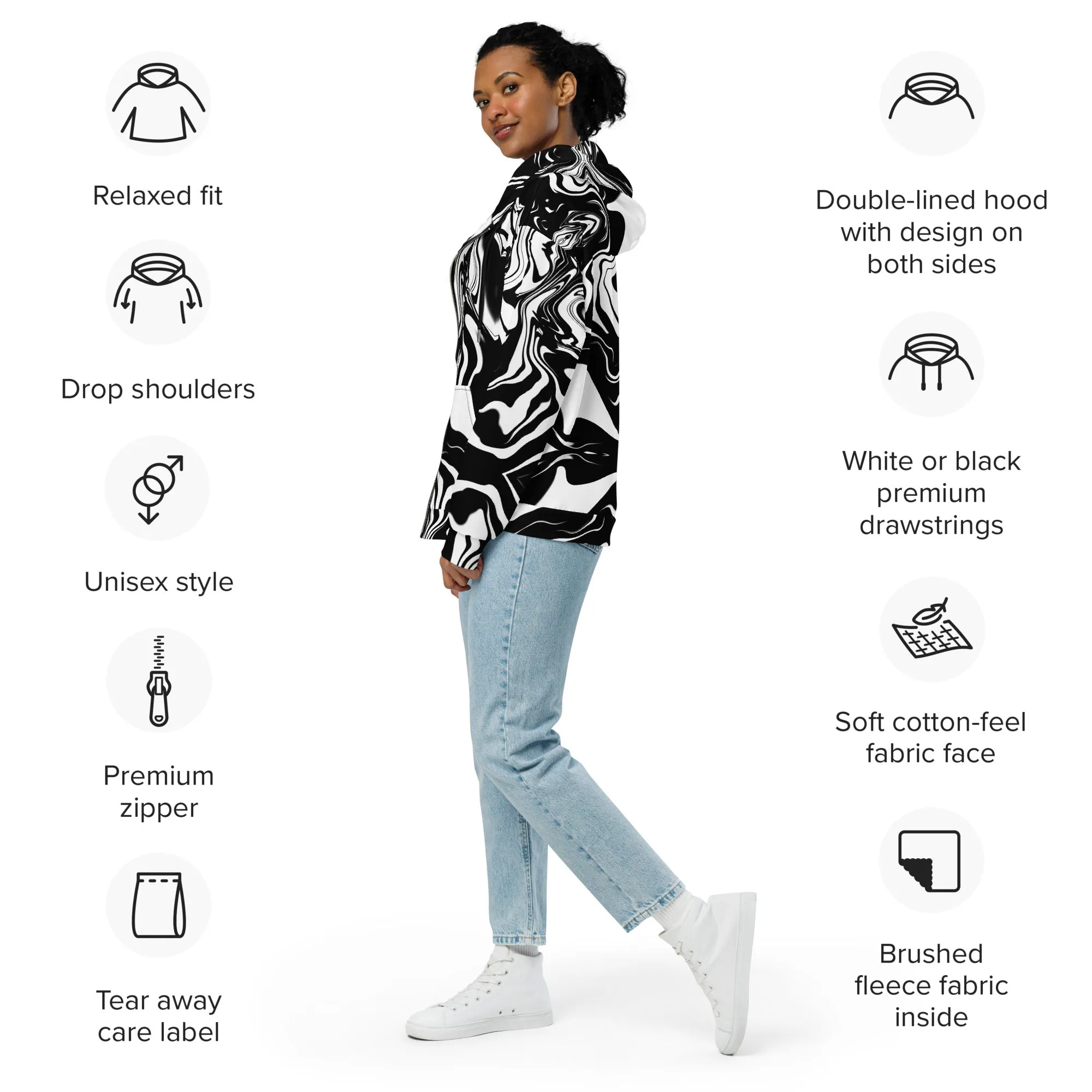 Illusions Psychedelic Black   White Eco Zip Up Hoodie