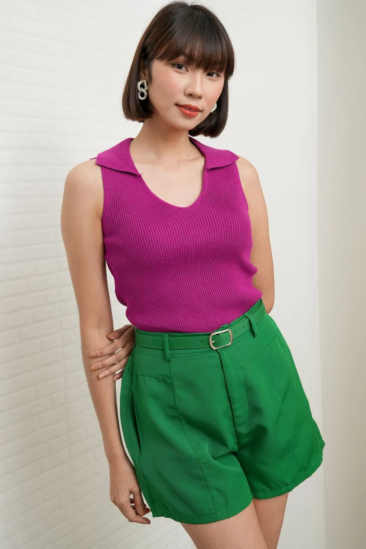 INEJ Belted Tailored Shorts (Green)