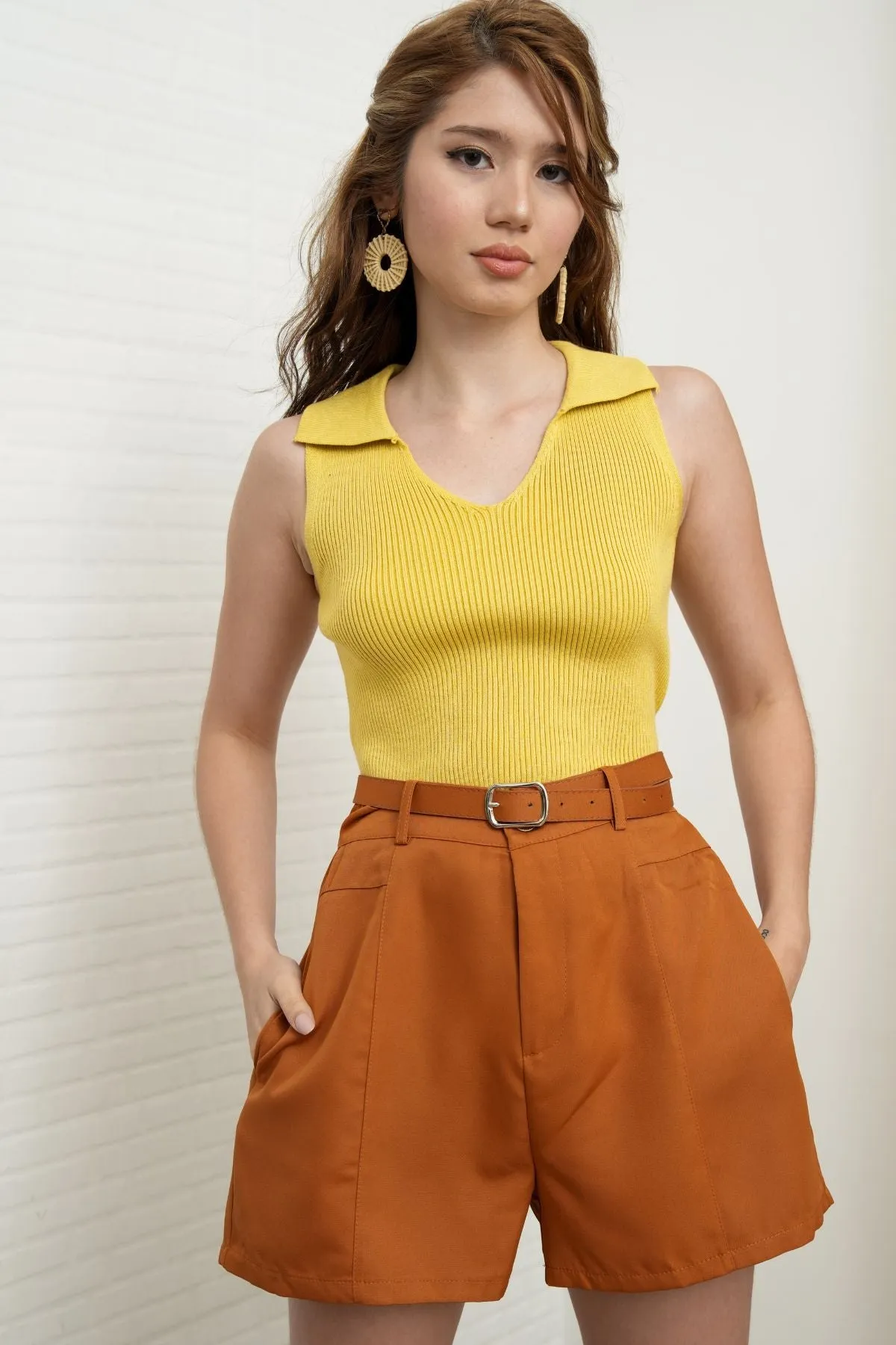 INEJ Belted Tailored Shorts (Squash Brown)
