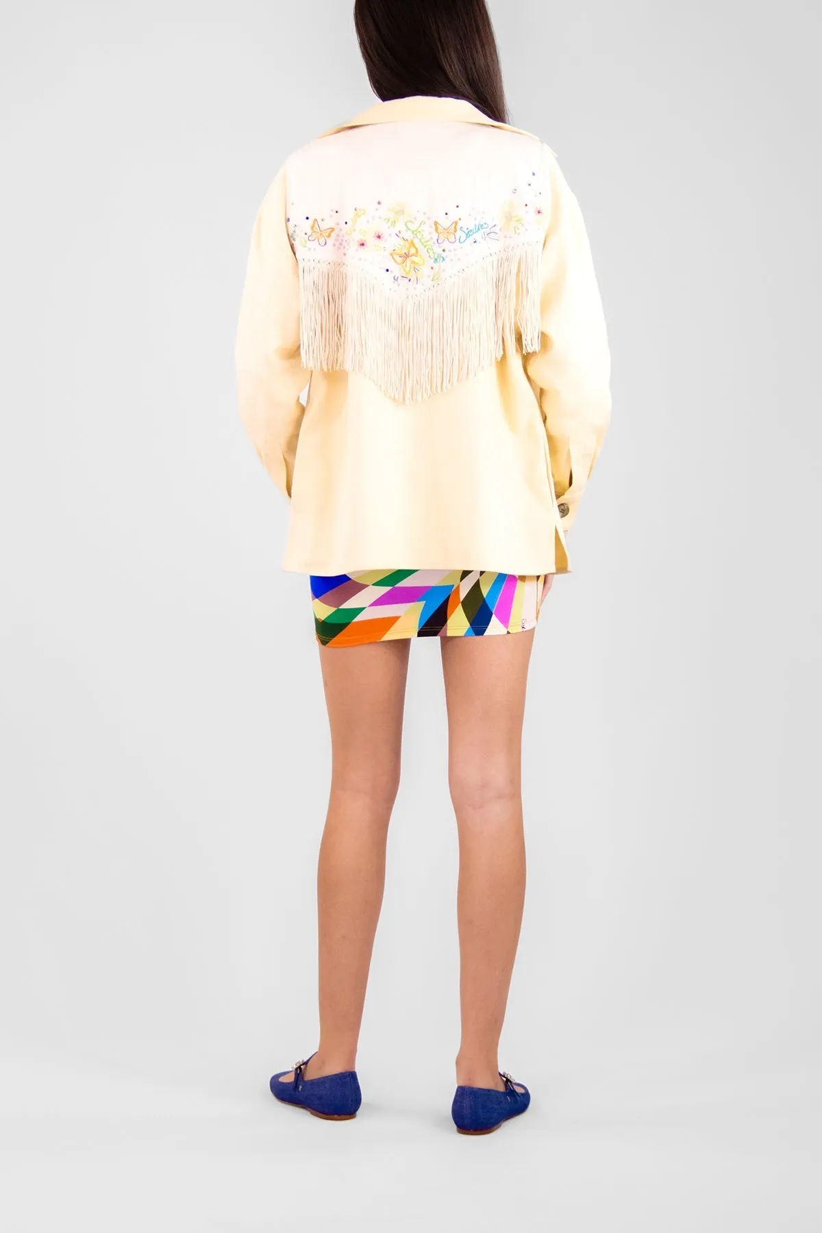 Isabel Fringe Overlay Jacket in Ecru