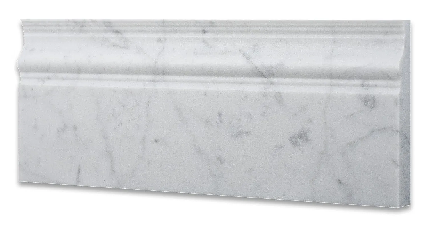 Italian Carrara White Marble Polished 5 X 12 Baseboard - Box of 5 Pcs.