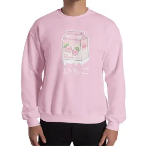 Kawaii Strawberry Milk Pink Sweatshirt with Air-Jet Spun Yarn Classic Fit