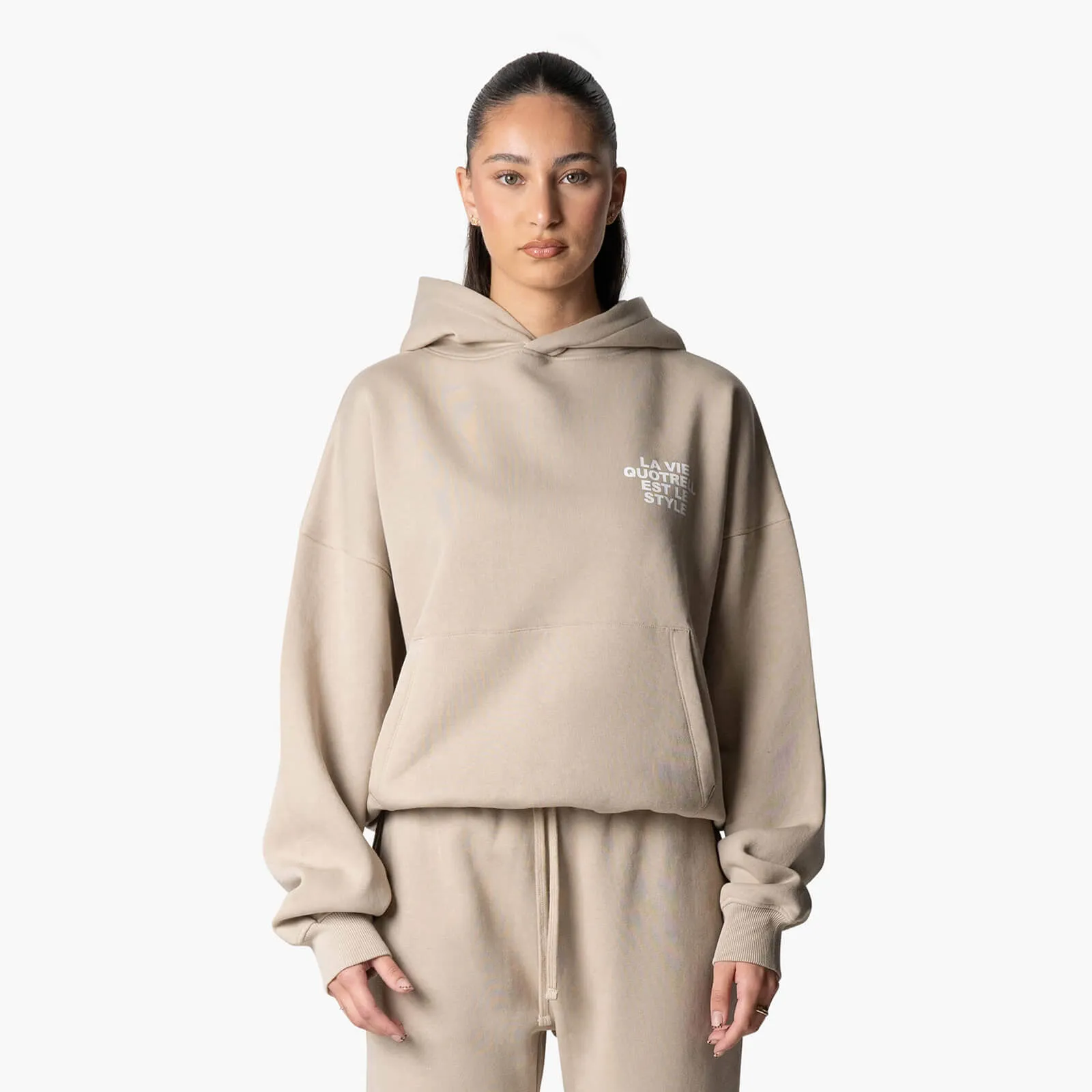 LA VIE HOODIE | TAUPE/WHITE