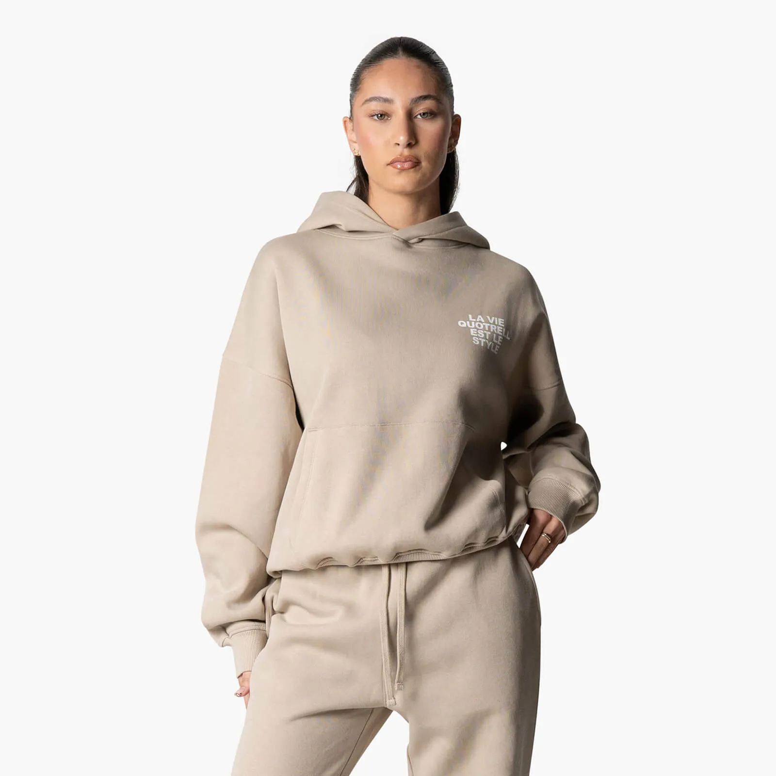 LA VIE HOODIE | TAUPE/WHITE