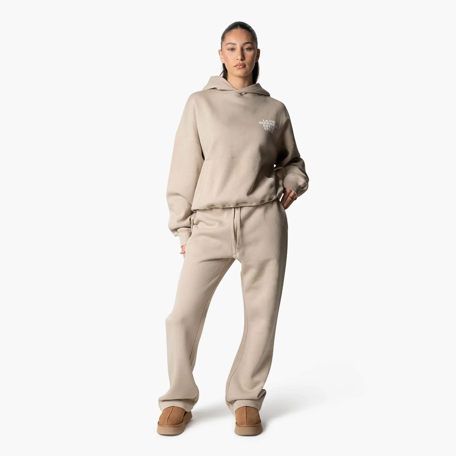 LA VIE HOODIE | TAUPE/WHITE