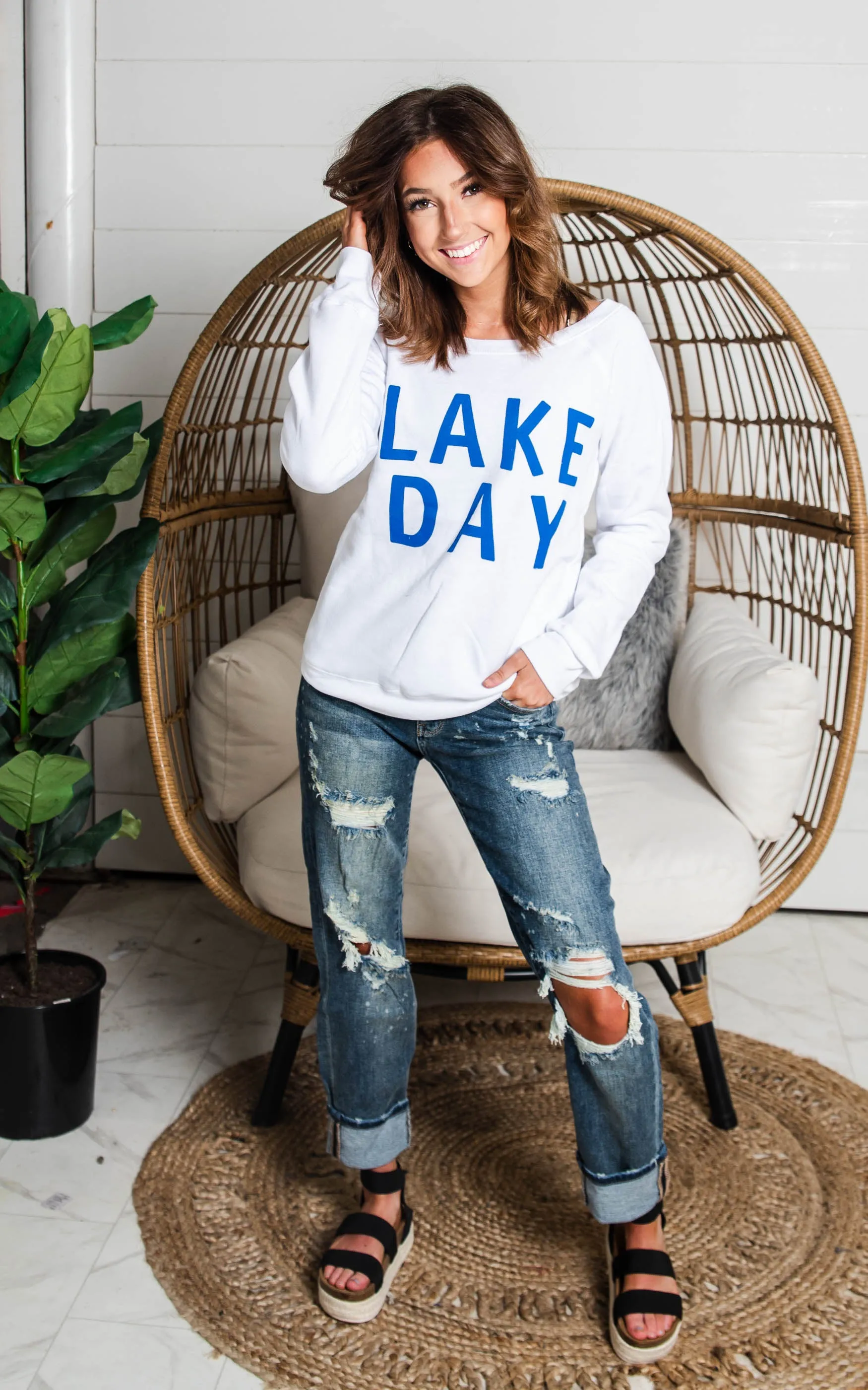 Lake Day Fleece Slouchy - White** - Final Sale