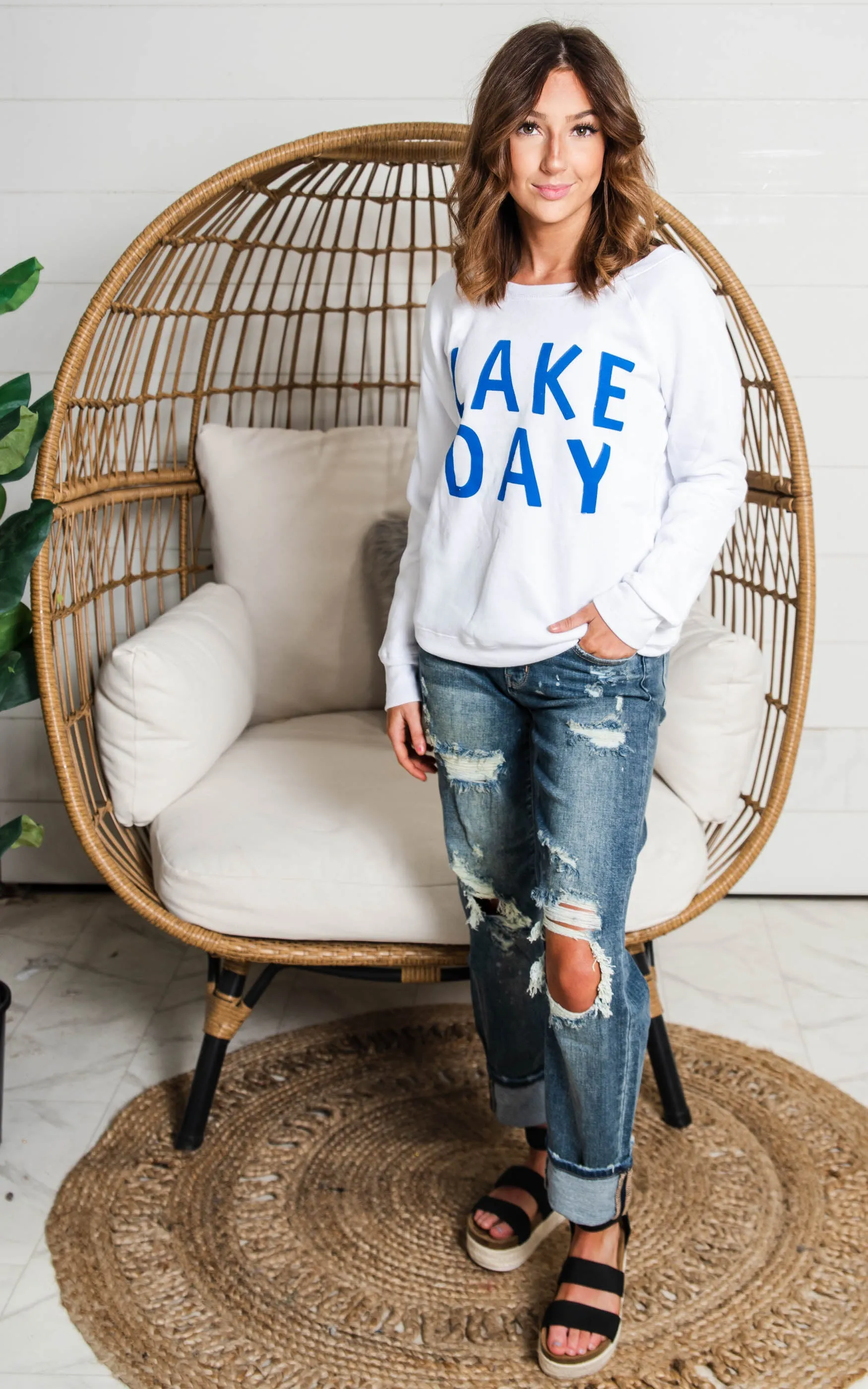 Lake Day Fleece Slouchy - White** - Final Sale