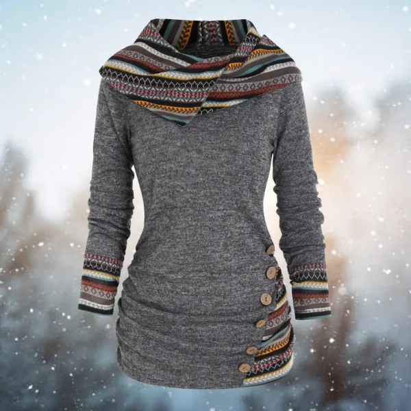 LESLIE - ETHNIC GEOMETRIC HOODED PULLOVER