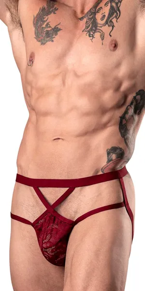 Male Power 394-289 Lucifer Strappy Jock Burgundy