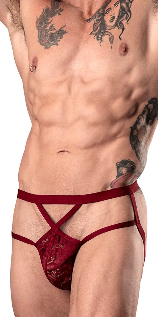 Male Power 394-289 Lucifer Strappy Jock Burgundy