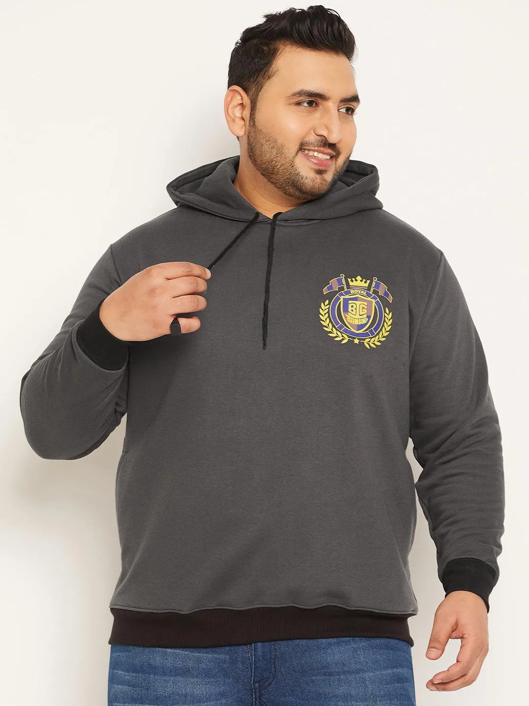 Men Plus Size Attach Solid Sweatshirt