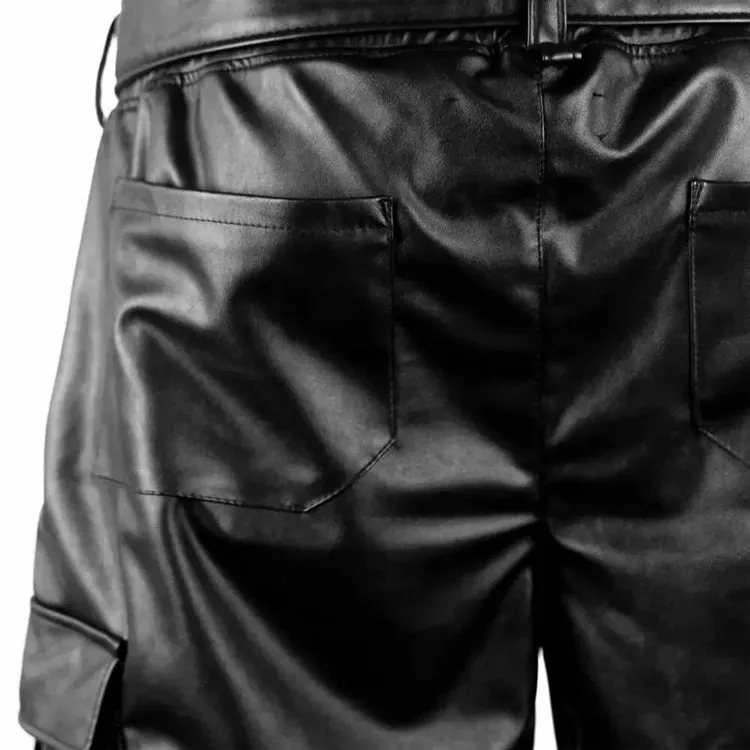 Mens Black Leather Shorts