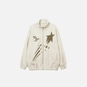 Meteor Star Y2K Fleece Jacket with Stand-Up Collar