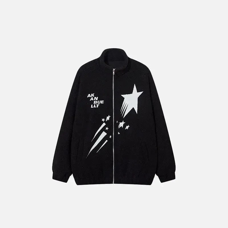 Meteor Star Y2K Fleece Jacket with Stand-Up Collar