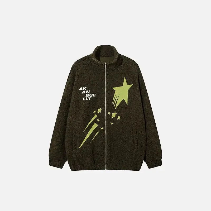 Meteor Star Y2K Fleece Jacket with Stand-Up Collar