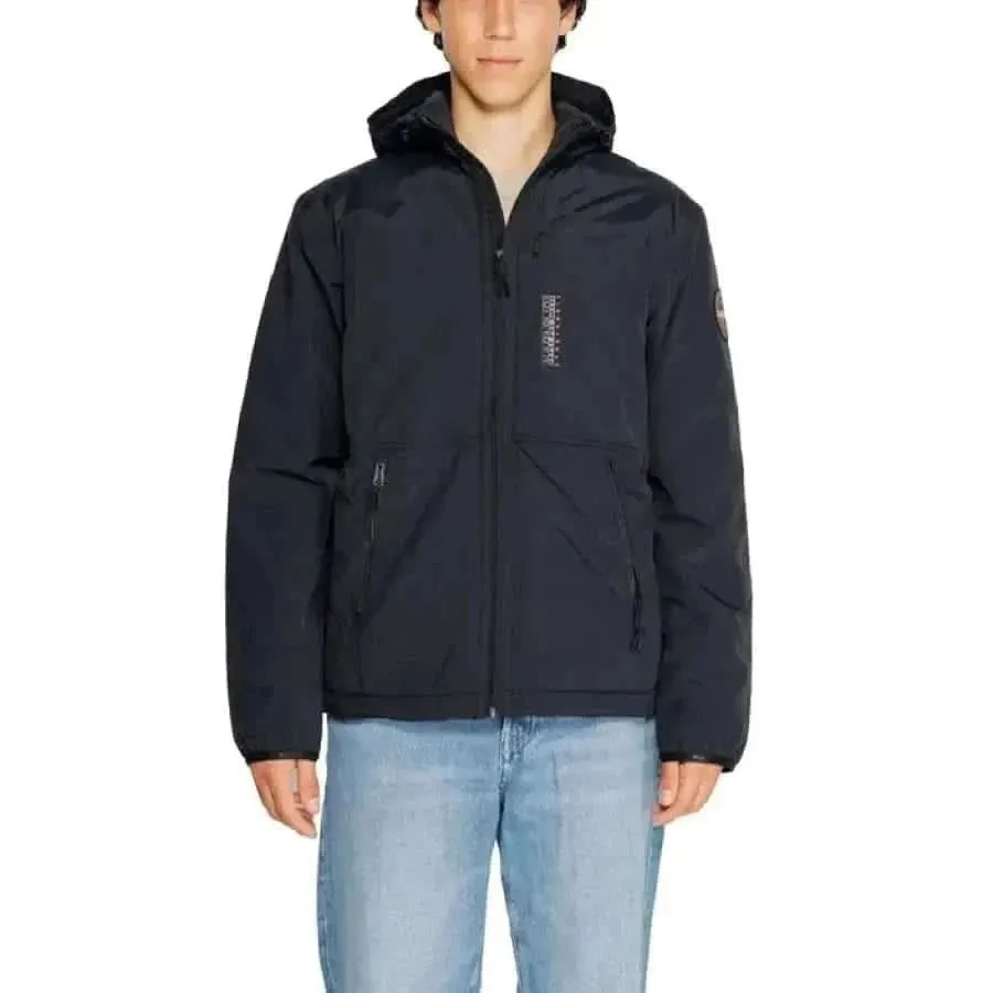 Napapijri Men's Classic Black Jacket with Front Pockets