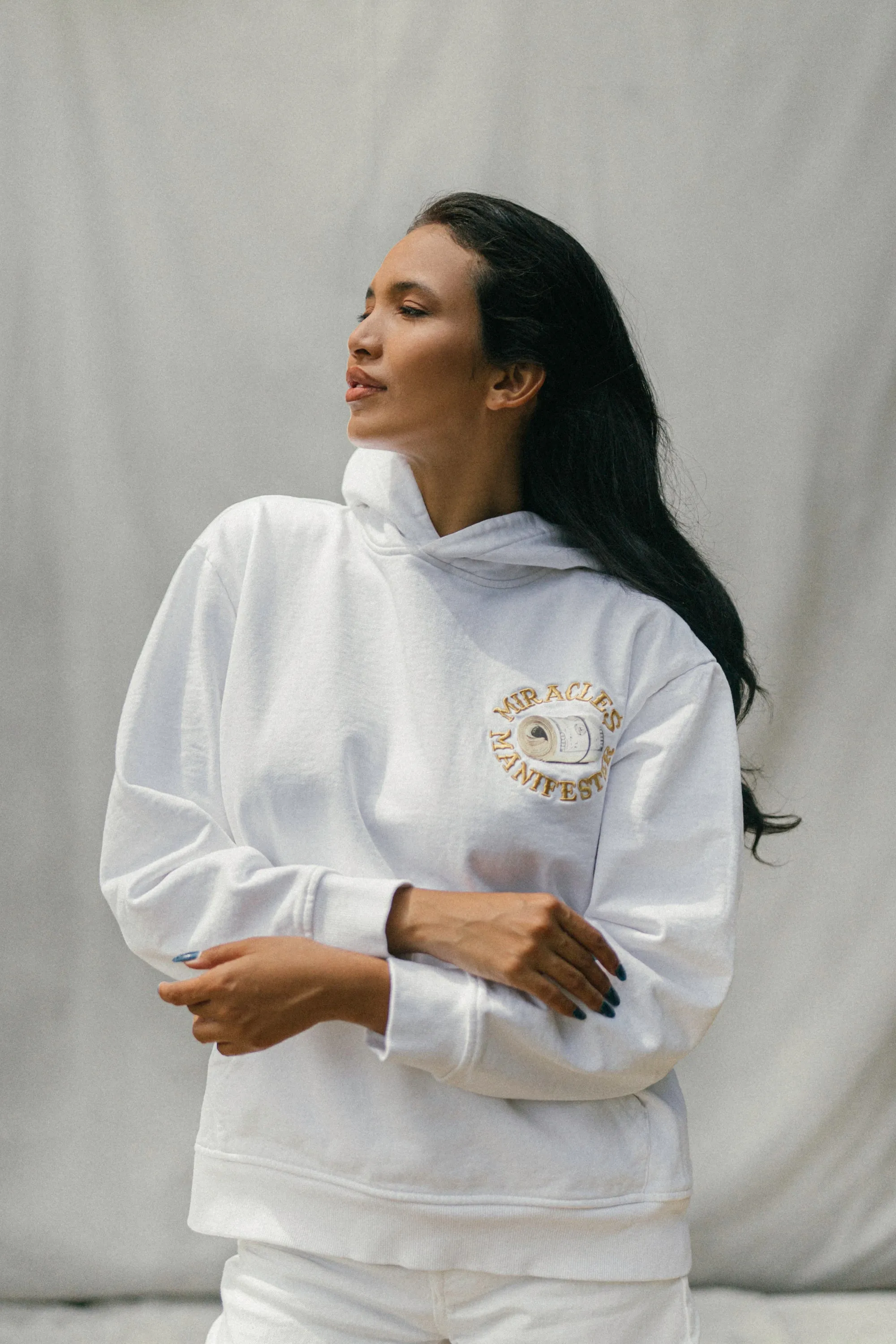 ‘Natural 9 Combinations’ Casino Embroidered Affirmation  Hoodie - White