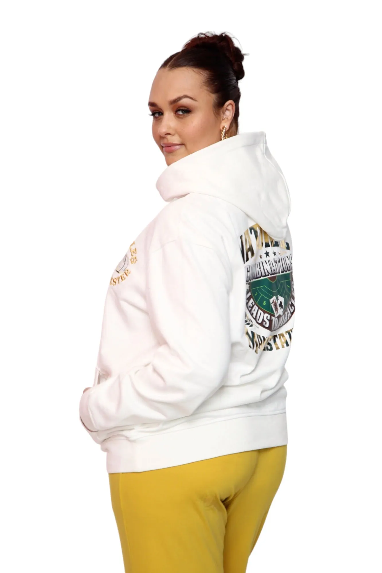 ‘Natural 9 Combinations’ Casino Embroidered Affirmation  Hoodie - White