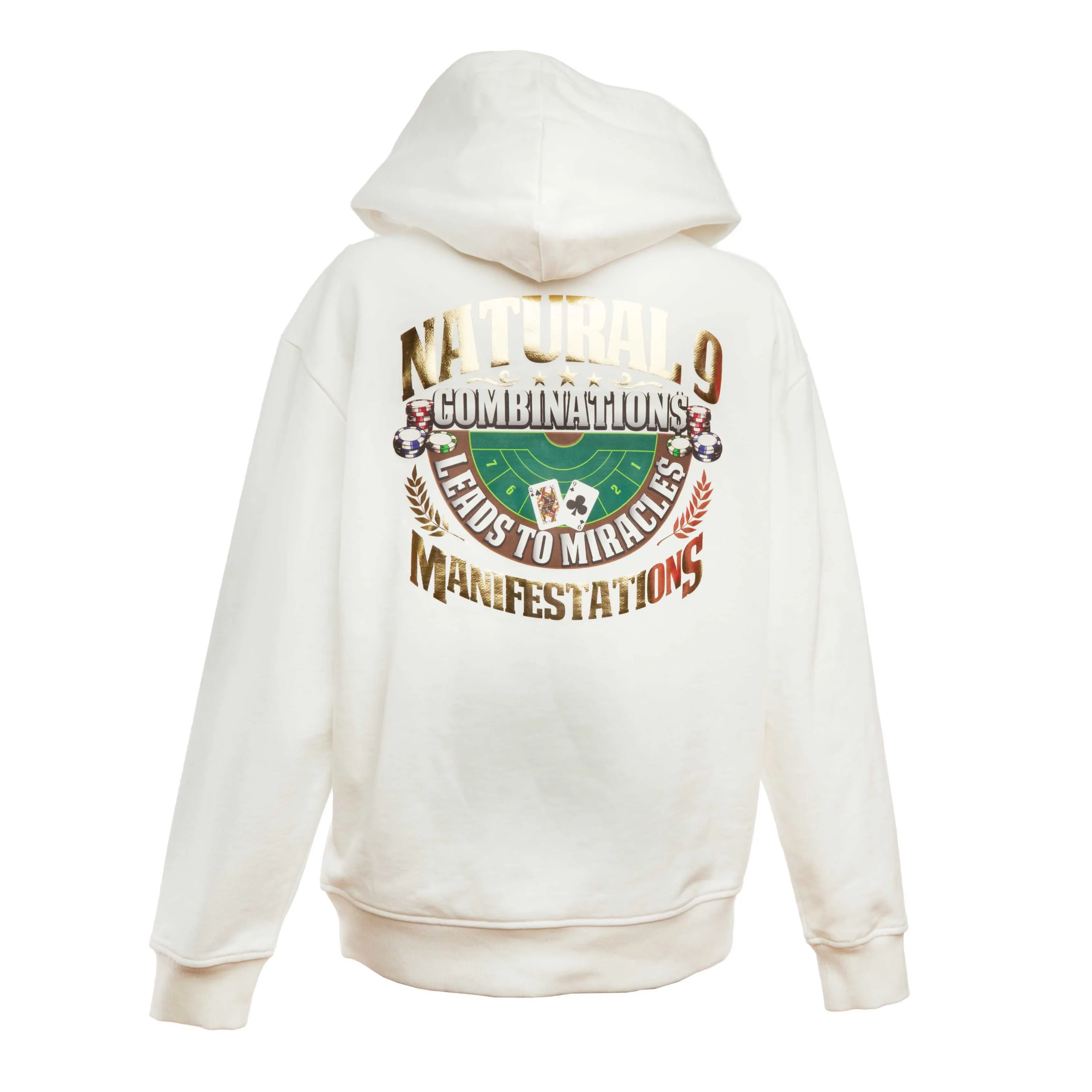 ‘Natural 9 Combinations’ Casino Embroidered Affirmation  Hoodie - White