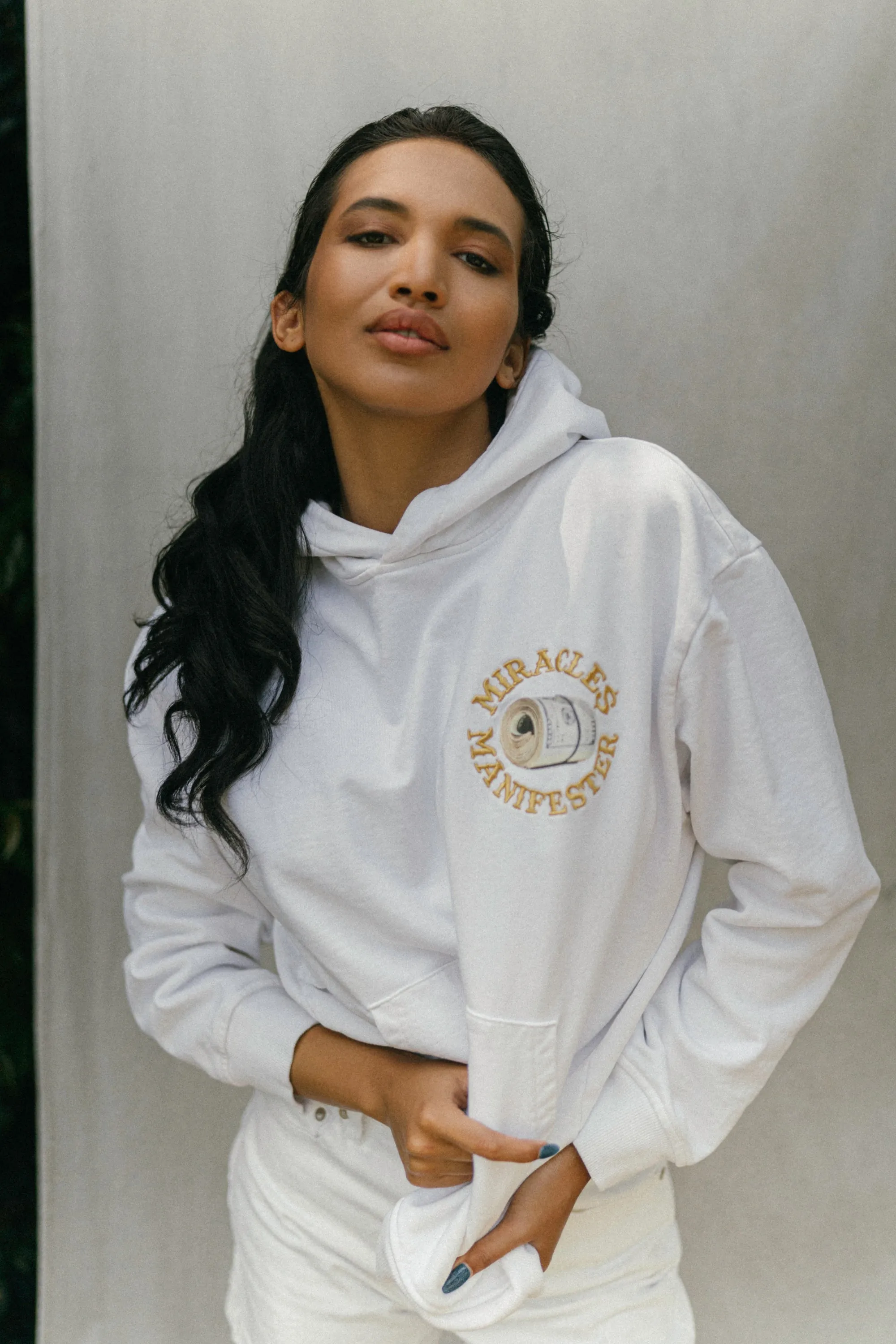 ‘Natural 9 Combinations’ Casino Embroidered Affirmation  Hoodie - White
