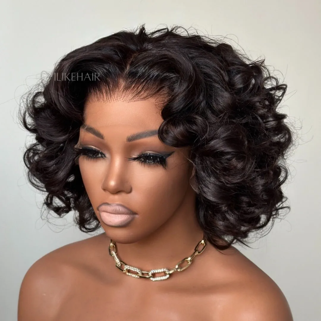 Natural Bouncy Loose Wave Short Bob Human Hair Wig