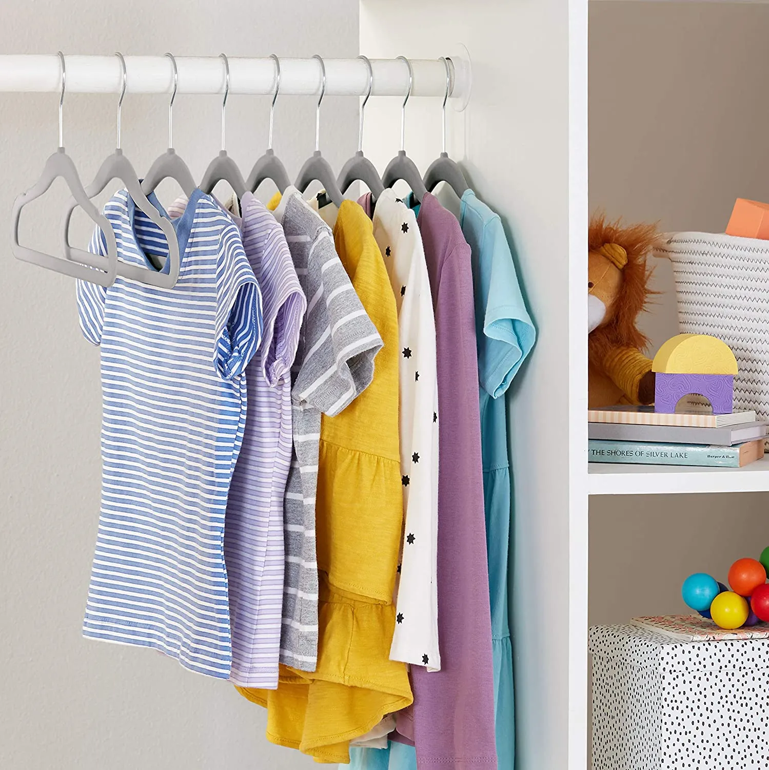 New AmazonBasics Kids Velvet Non-Slip Clothes Hangers, 50-Pack, Grey
