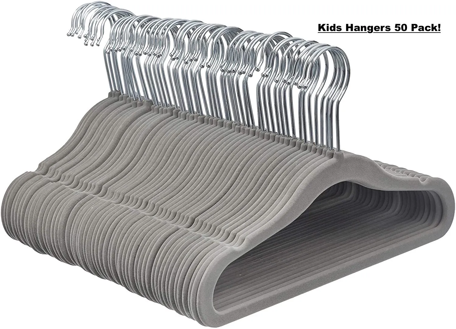 New AmazonBasics Kids Velvet Non-Slip Clothes Hangers, 50-Pack, Grey