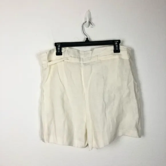 Nili Lotan Mora Linen Tailored Shorts Ivory Tie Waist Belted Paperbag Size Small