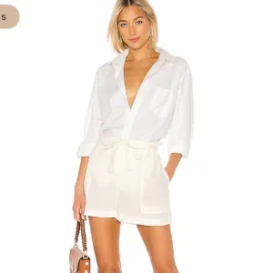 Nili Lotan Mora Linen Tailored Shorts Ivory Tie Waist Belted Paperbag Size Small