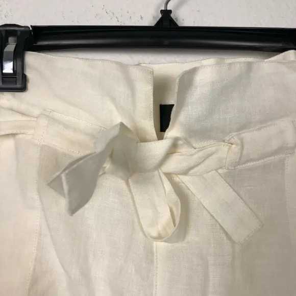 Nili Lotan Mora Linen Tailored Shorts Ivory Tie Waist Belted Paperbag Size Small