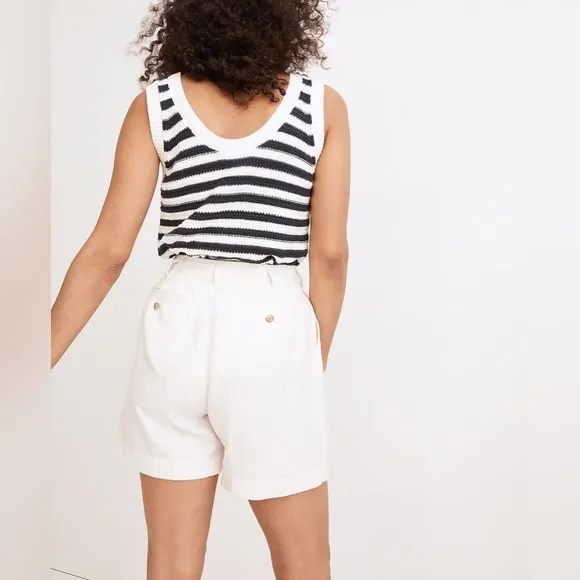 NWT Madewell Clarke Pleated Shorts in Travel Linen-Blend in bright ivory - 6