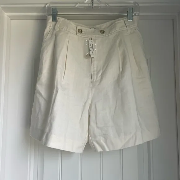 NWT Madewell Clarke Pleated Shorts in Travel Linen-Blend in bright ivory - 6