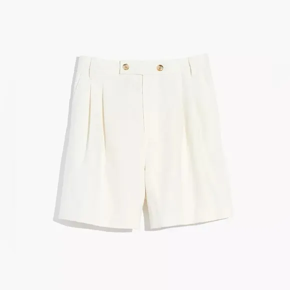 NWT Madewell Clarke Pleated Shorts in Travel Linen-Blend in bright ivory - 6