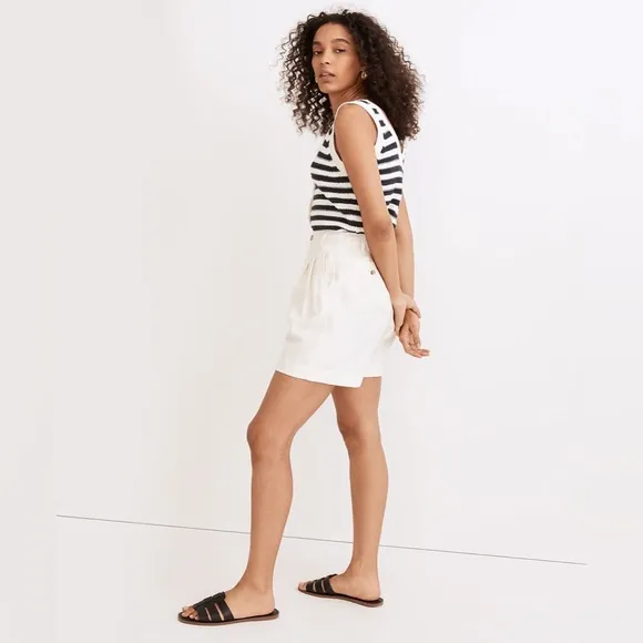 NWT Madewell Clarke Pleated Shorts in Travel Linen-Blend in bright ivory - 6