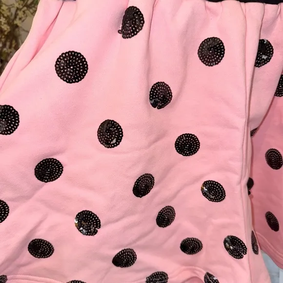 NWT Queen Of Sparkles Pink &amp; Black Sequin Polka Dot Shorts Large L $120