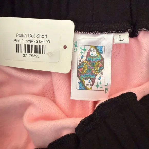 NWT Queen Of Sparkles Pink &amp; Black Sequin Polka Dot Shorts Large L $120