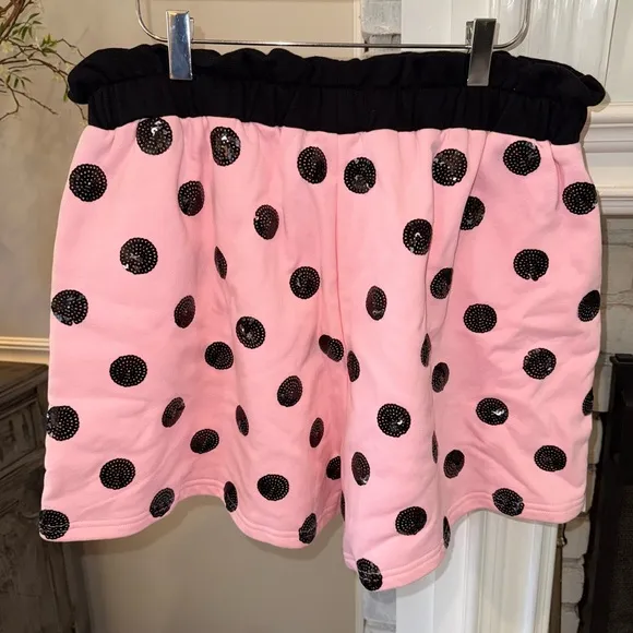NWT Queen Of Sparkles Pink &amp; Black Sequin Polka Dot Shorts Large L $120