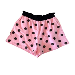 NWT Queen Of Sparkles Pink &amp; Black Sequin Polka Dot Shorts Large L $120