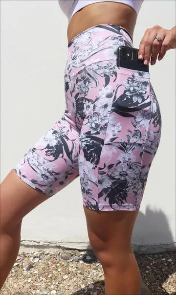 Oriental Bloom Body Luxe Biker Shorts with Pockets