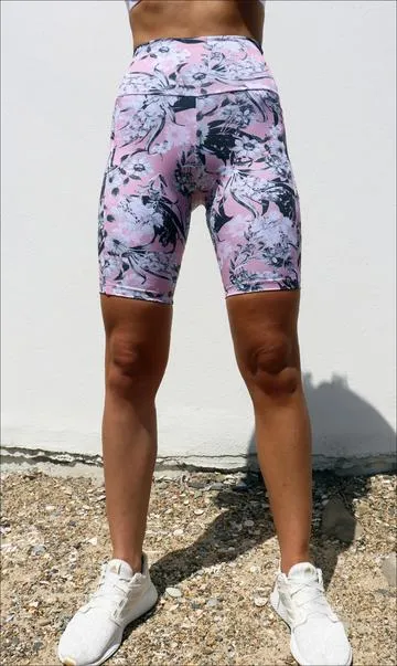 Oriental Bloom Body Luxe Biker Shorts with Pockets