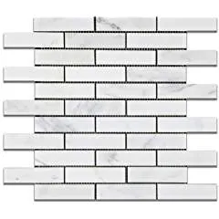 Oriental White - Eastern White Marble 1 X 4 POLISHED Brick Mosaic Tile - 6" X 6" Sample
