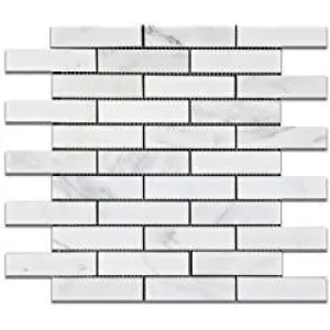 Oriental White - Eastern White Marble 1 X 4 POLISHED Brick Mosaic Tile - 6" X 6" Sample