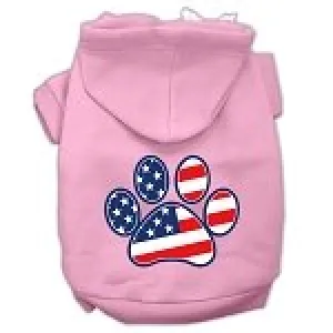 Patriotic Paw Screen Print Pet Hoodies Light Pink Size M (12)