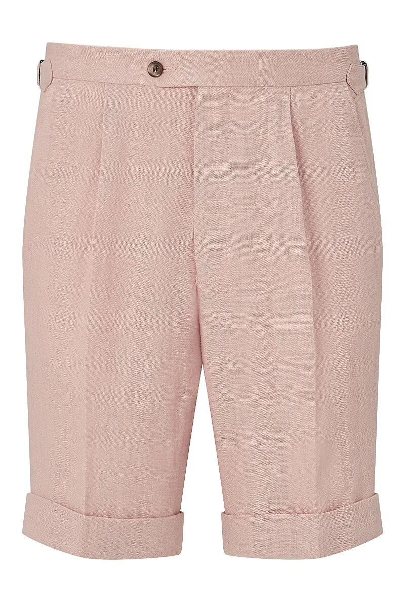 Pink Single Pleat Linen Shorts